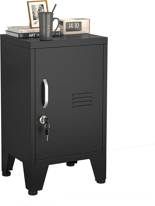 PAOFIN 24.4" H Black Metal NightStand Locker Storage Cabinet with 1 Doors, File Cabinet with Shelves, Storage Cabinet with Adjustable Leveling Foot for Home Office Living Room or Bed Room