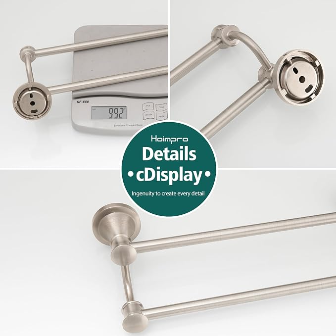 Hoimpro Double Towel Bar Towel Rack for Bathroom Wall Mount Brushed Nickel | Adjustable 16-26 In,Wall Mounted Towel Holder, Stainless Steel, Rustproof, Towel Bar Rod Hanger Hardware Accessories Hotel