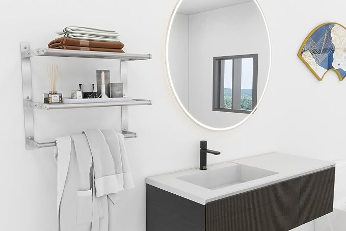 Bethom Bathroom Towel Rack with Bars, 16 Inch Towel Shelf, Brushed Nickel | 3-Tier Hotel Towel Racks for Bathroom Wall Mounted, Bath Towels Storage, Stainless Steel