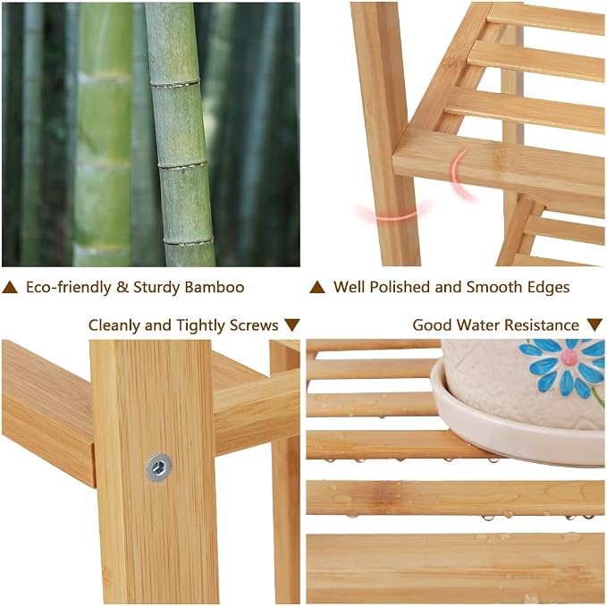 Ufine Bamboo Garment Rack with 6 Tier Storage Shelves & Hanging Rod | Heavy Duty Clothes Hanging Stand with Side Hooks, Portable Wardrobe Closet Organizer