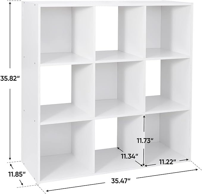 ZenStyle 9 Cube Storage Shelf Organizer, Wooden Bookshelf System Display Cube Shelves Compartments, Customizable W/ 5 Removable Back Panels (White)
