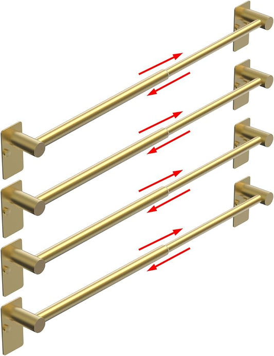 Towel Bar, 14inch to 25inch Adjustable Towel Holder Rod, Self Adhesive Wall Mounted Hand or Body Towel Rack for Bathroom Kitchen, Stainless Steel Organizer Single Bar (Gold, 4 Pack)