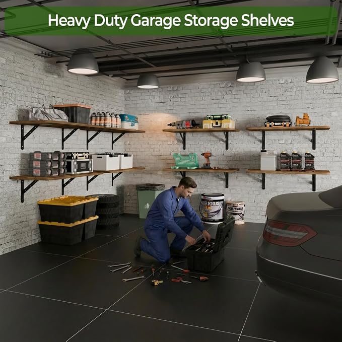 Dogsky 2-Pack Garage Storage Shelving Wall Mounted, 3x2Ft (36x24In) Heavy Duty Wood Floating Wall Shelf, 300lbs Capacity Shelves for Garage, Closets, Utility Rooms and Kitchens, Walnut