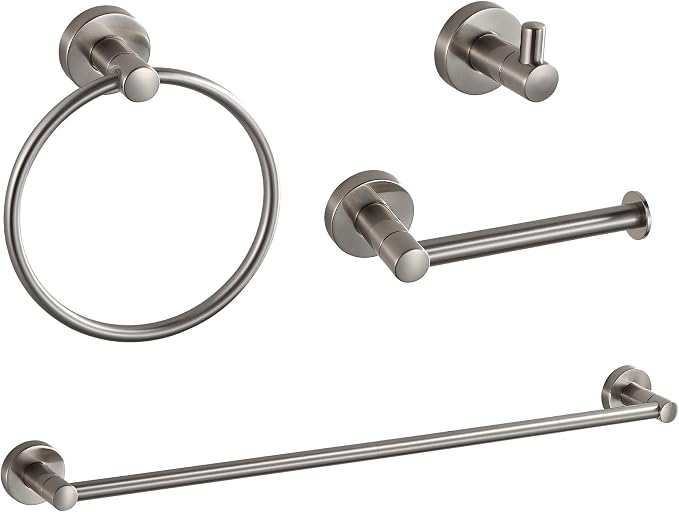 BGL Bathroom Accessories Set 4-Pieces Shiny Brushed Nickel Zinc Alloy Wall Mounted Towel Racks for Bathroom