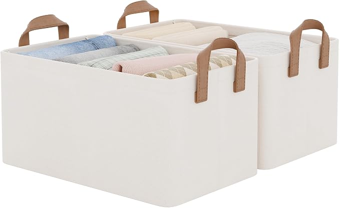 StorageWorks Closet Storage Bins, Storage Baskets for Shelves, Closet Organizers and Storage Bins with Metal Frame, Handles, Natural Color, 2-Pack