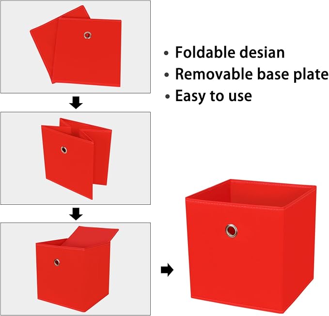 Foldable Storage Cubes Bins ,11 Inch Cloth Storage Cube Fabric Storage Box Cubes Organizer Baskets with Handles for Home Organizer Set of 3 (Red)