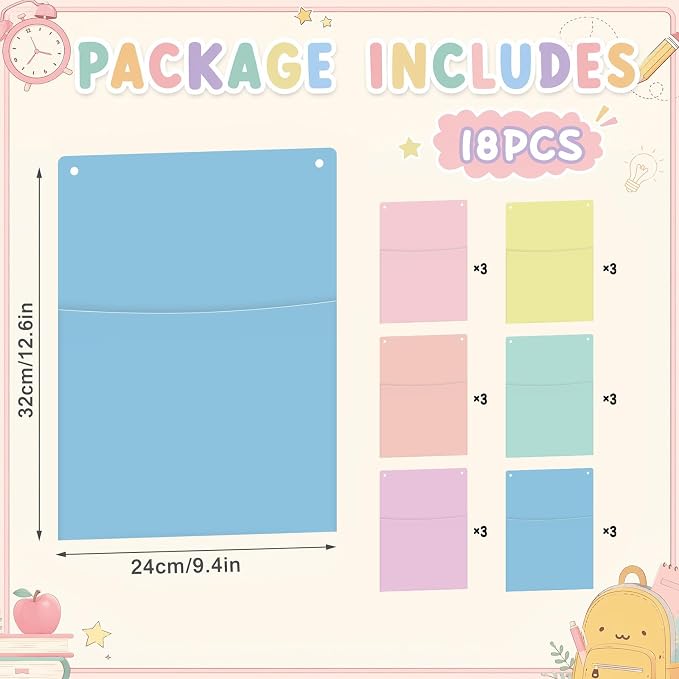 18Pcs Plastic Oversized Wall Pockets 12.6 X 9.4 Inch Hanging Wall File Organizer Hanging File Folders Holder Mail Organizer for Back to School Classroom Home Office Teaching Supplies (Pastel Color)