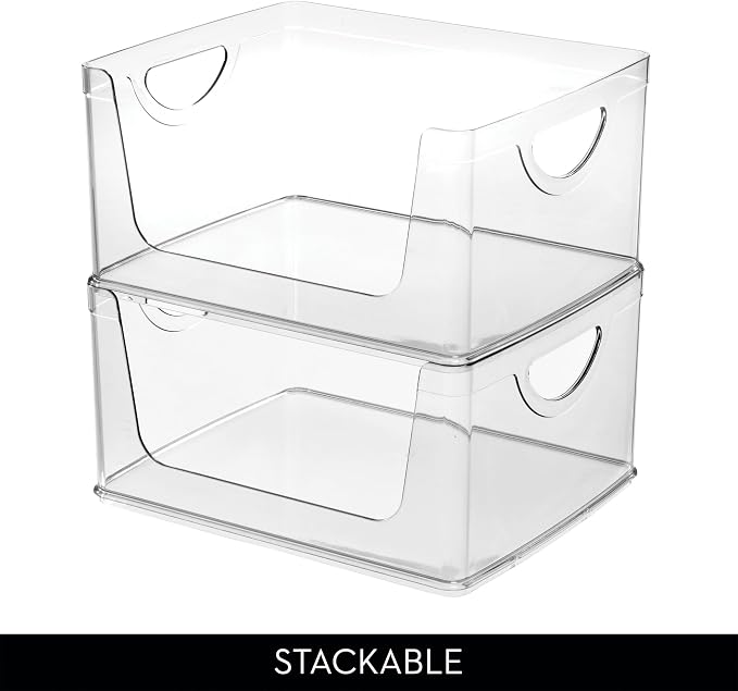 iDesign Stackable Open-Front Storage Bin with Handles, Clear | For Kitchen, Made in USA