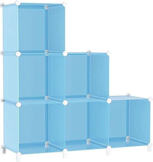 AWTATOS Cube Storage Organizer, Closet Organizers, 6 Cube Shelf, Blue | Portable Closet Storage Shelves, DIY Stackable Storage Cubes Bookshelf, Plastic Clothes Organizer Shelving for Bedroom, Home