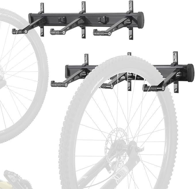 CyclingDeal Bike Wall Mount Rack - Adjustable Indoor Outdoor Storage Vertical Cycling Hook Hanger Organiser - Safe & Secure for Storing MTB Road Bicycles in Garage or Home - Upgraded 6 Bikes