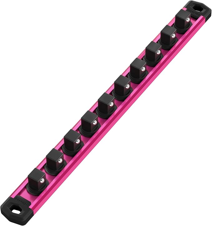 WORKPRO Magnetic Socket Organizer, Heavy Duty 1/2-Inch Drive Socket Rail | 1 Piece Socket Holder with 10 Spots, Aluminum Alloy, Rotatable & Movable Clips, Efficient Organization