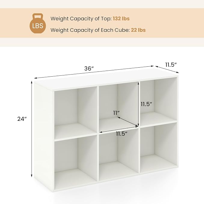Giantex 6-Cube Bookcase, 3-Tier Cubby Bookshelf, Horizontal Vertical Display Rack with Anti-Tipping Kits, Modern Storage Organizer Shelf Unit for Bedroom, Living Room, Study Room, White | Horizontal Vertical Display Rack with Anti-Tipping Kits, Modern ...