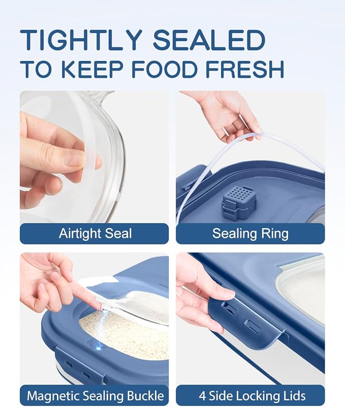 20-30 Lbs Rice Storage Container,Collapsible Food Storage Container | Flour Storage Container with Wheels Airtight Locking Lid,Rice Container Double Seal,Keep Fresh for Pet Food,Rice,Flour