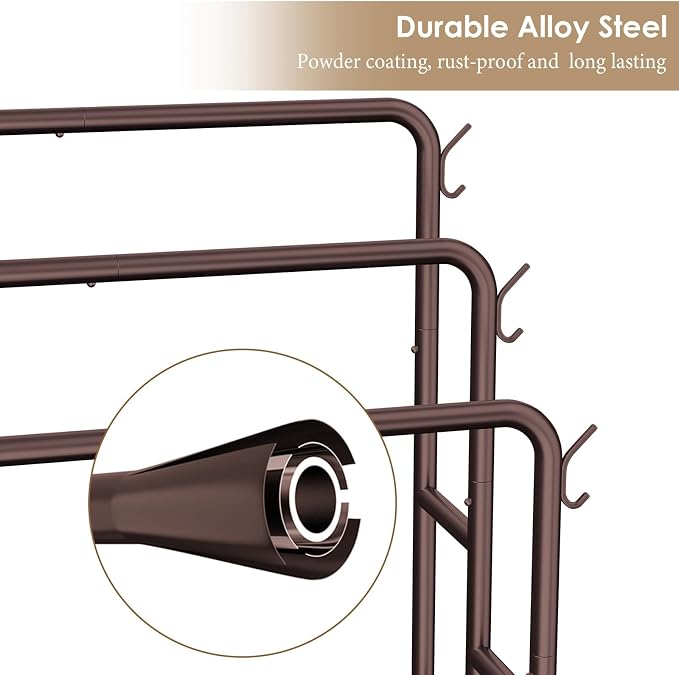Kayfia 40'' Freestanding 3 Tier Metal Towel Rack, 2 Baskets & 6 Hooks | Dual-Use Drying & Display Rack, Holds Oversized Bath Towels & Blankets, fits Indoor, Bathroom, Bedroom & Outdoor, Bronze