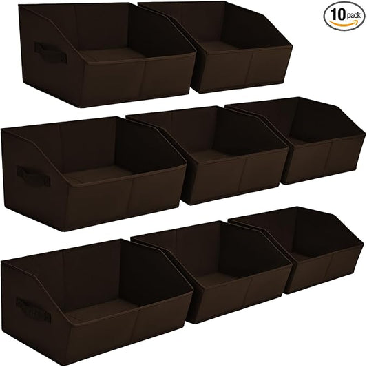 Homsorout Clothes Organizers and Storage - Fabric Cube Bins with Handles, Storage Baskets for Shelves, Trapezoid Collapsible Boxes for Home, Dorm, Office, 10 Pack, Brown