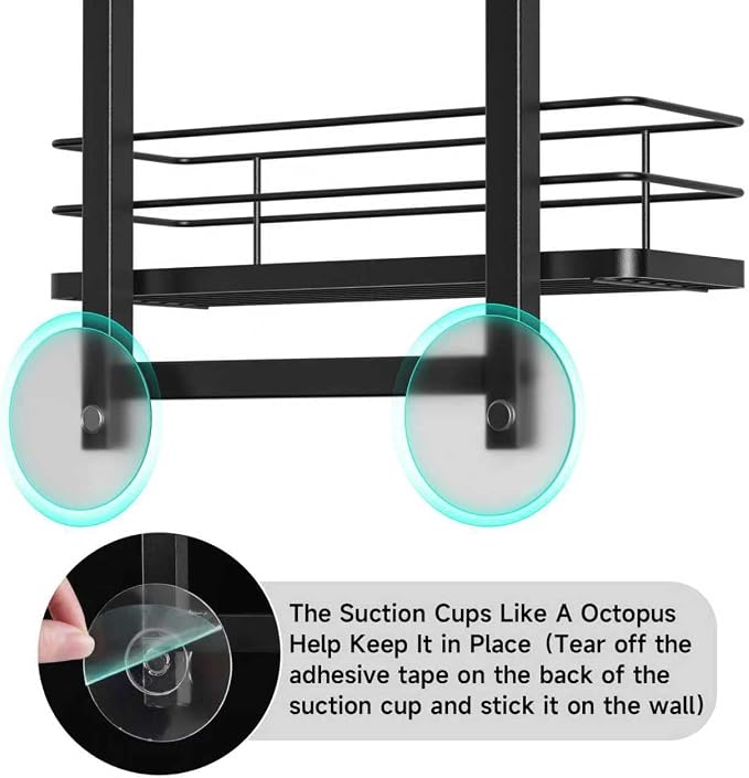 Shower Caddy Hanging for Handheld Showerheads Adjustable Hagging Shower Caddy, Stainless Steel Hose Hanging Shower Organizer 4 Levels Height Shower Rack（black