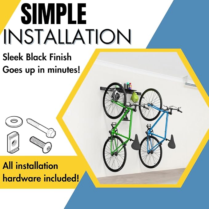 Wall Mount Bike Rack | Steel Bike Mount | Adjustable Hangers | Easy Mount | USA Made