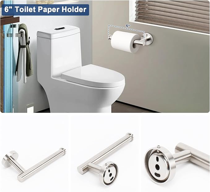 NearMoon 10 Pieces Bathroom Hardware Set SUS304 Thicken Stainless Steel-Towel Rack Kit Include 26" Towel Rod + Bath Towel Ring + Toilet Paper Holder + Robe Towel Hooks Bath Accessories (Nickel)