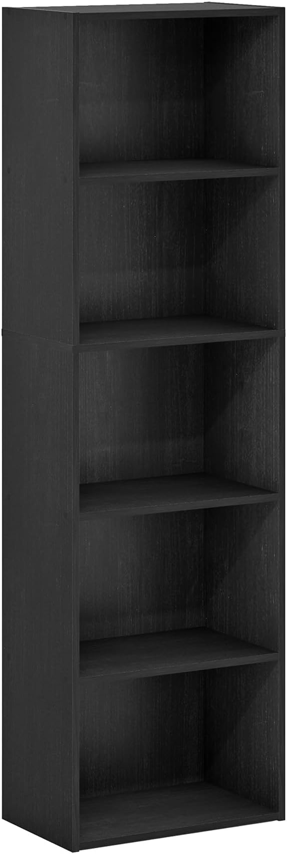Furinno LUDER Book Shelf, 5-Tier Bookshelf, Bookcase with Open Shelves, 9.4 x 15.8 x 52, Easy Assembly, for Living Room, Bedroom, Home Office, Blackwood