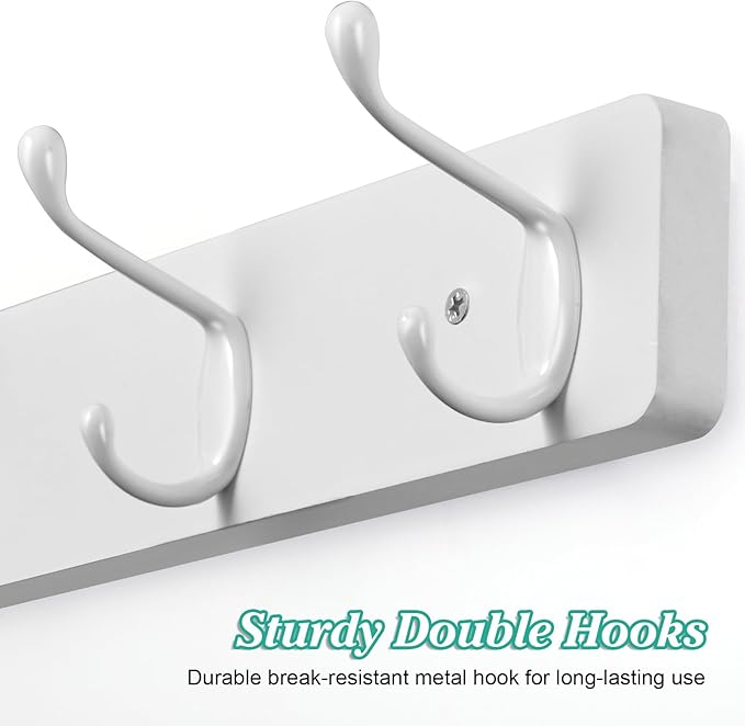 OUTNILI Heavy Duty Coat Rack Wall Mount - White Coat Hooks Wall Mounted for Sunglasses Jackets Hats Purse Dog Leashes Towels - Coat Hanger for Entryway Closet Mudroom Laundry Room Bathroom