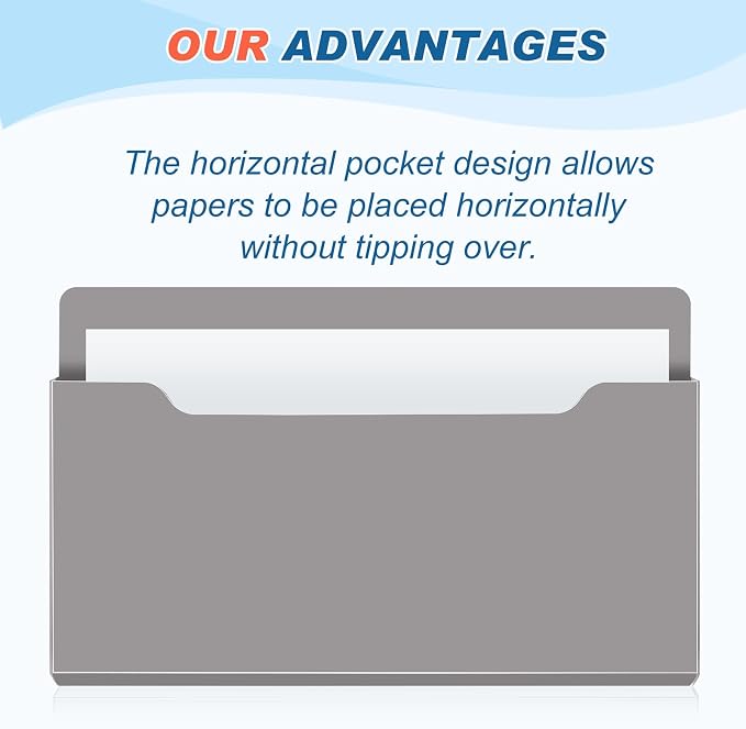 6 Pcs Magnetic Wall File Organizer Magnetic Wall File Holder Refrigerator Magazine Holder for Mail Letters Paper(Achromatic Colors,Horizontal-large)