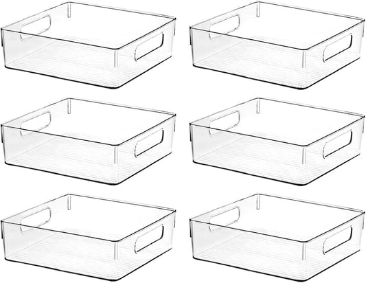 Clear Plastic Storage Bins, Pantry Organizers and Storage or Kitchen Organization and Storage Containers Bins for Organizing, Fridge, Freezer, Bathroom, Pantries, Refrigerator, Cabinet Organizer Bin