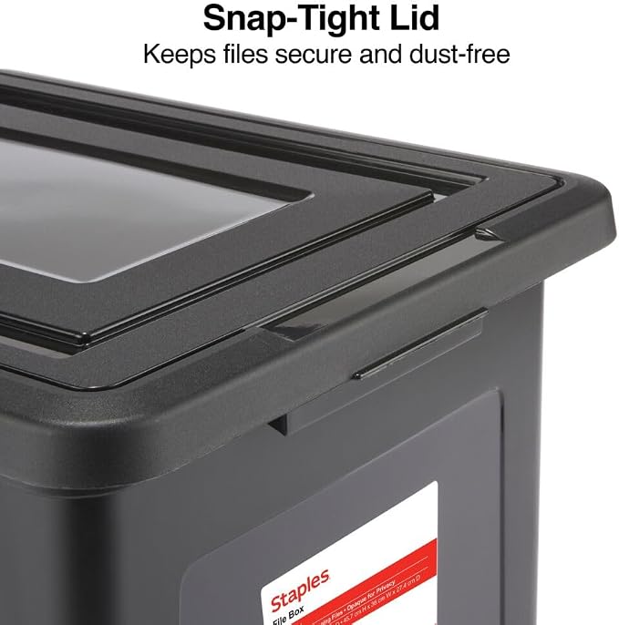STAPLES File Box Plastic File Box Snap, Letter/Legal Size, Black, 4/Carton