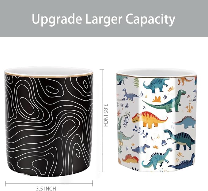 Large Capacity Pen Holder, Pencil Cup for Desk, Cute Makeup Brush Holder, Durable Ceramic Organizer Decor for College, Office, Classroom, Abstract Geometric Pattern