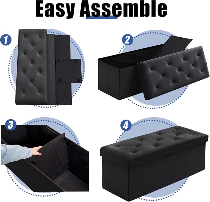 BRIAN & DANY 43 Inches Folding Storage Ottoman Bench, Velvet Ottoman with Storage for Living Room, Bedroom, Entryway, Ottoman Foot Rest, End of Bed Bench (Black)