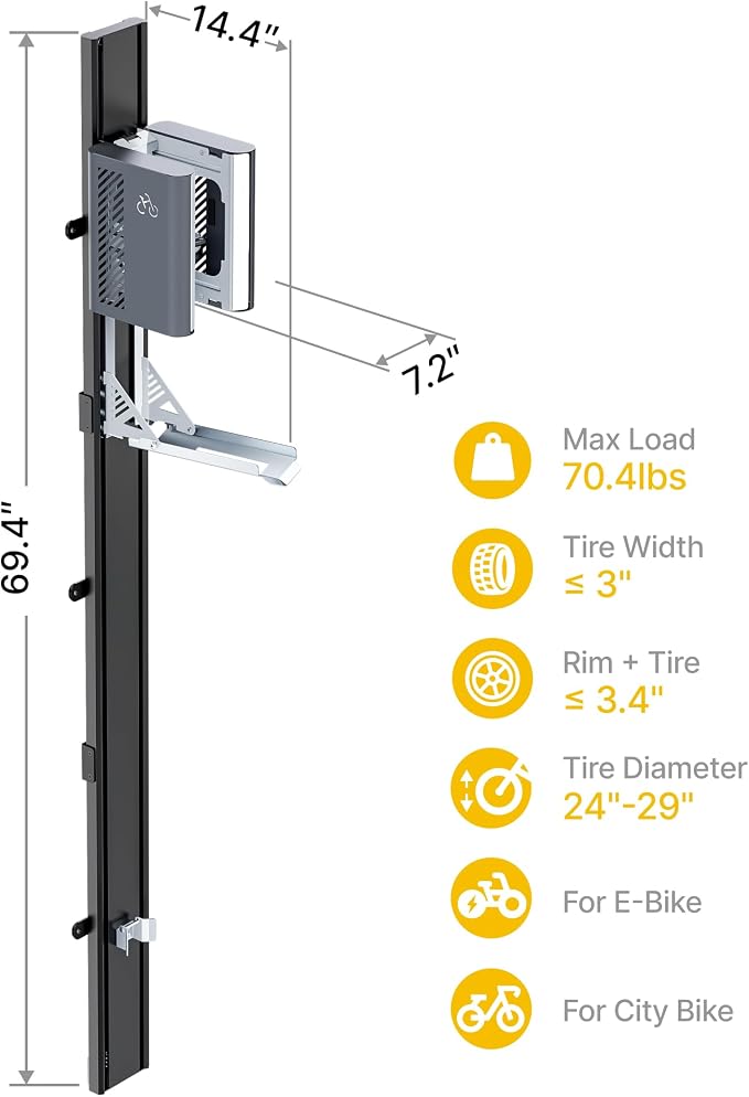 monTEK Automatic Lift Bike Rack Up to 71LBS, BG | Heavy-Duty Vertical Wall Bike Rack,Fits 24-29" Tires,Effortless Lifting,Easy Install,Space-Saving Storage for Garage Shed