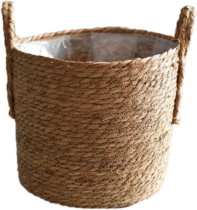Hand Woven Seagrass Storage Basket Flower Baskets Plant Pot Succulent Organizer For Home Living Room Decorate Landscape Handmade(Natural,13.78''X11.81'')