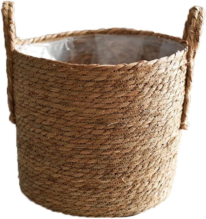 Hand Woven Seagrass Storage Basket Flower Baskets Plant Pot Succulent Organizer For Home Living Room Decorate Landscape Handmade(Natural,7.87''X7.87'')
