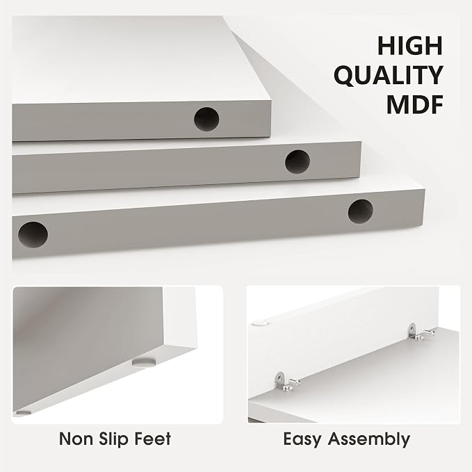 FITUEYES Wooden Monitor Stand Riser, 2-Tier Desk Storage Shelf, White | 16.7-Inch Desktop Organizer Fits Laptop, Computer Screen and Office Supplies
