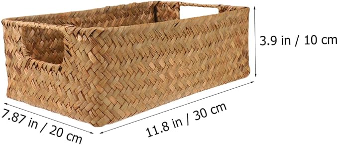 Decorative Woven Storage Basket Multipurpose Hand Woven Rectangular Holder for Vegetables Sundries Organizer Suitable for Bedroom Living Room Bathroom Office