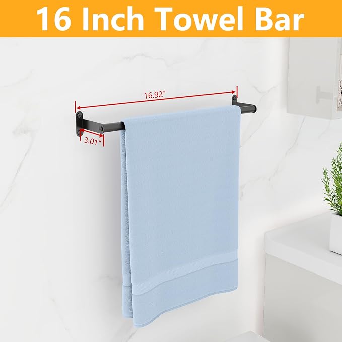 MKO Towel Bar for Bathroom Wall, 16 Inch Single Towel Rod Rack, Matte Black | Heavy Duty Stainless Steel, Towel Racks for Bathroom, Wall Mounted, Hand Towel Holder