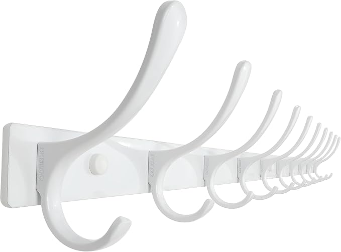 SKOLOO Wall Mounted Coat Rack - 10 Hooks, Heavy Duty, Stainless Steel, Metal Wall Hangers, Sturdy Coat Hooks for Hanging Coats, Jacket, Clothes, Hat, White