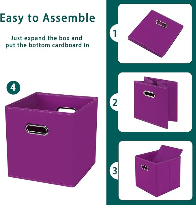 Black Foldable Storage Cubes Bins, Fabric Storage Box Cubes Organizer Baskets with Dual Handles for Home Organizer,Set of 6,(Purple)