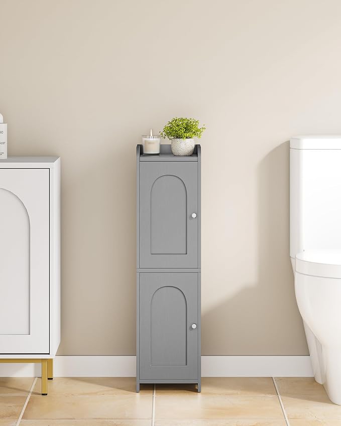 Hzuaneri Bathroom Storage Cabinet, Small Corner Floor Cabinet with 2 Doors | Narrow Toilet Paper Cabinets with Adjustable Shelf, Bathroom Organizer for Small Spaces, 7.9" D x 7.9" W x 29.5" H Gray