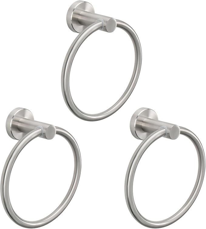 NearMoon Bath Towel Ring, Bathroom Hardware Accessories-Thicken Stainless Steel Hand Towel Holder for Bathroom, Modern Round Towel Hanger Wall Mounted (Brushed Nickel, 3 Pack)