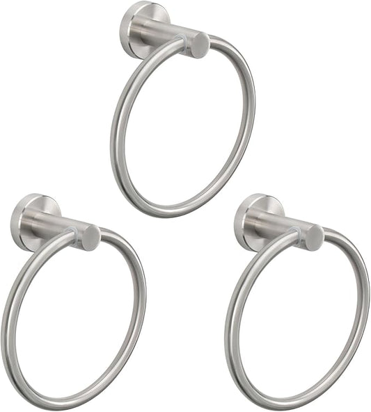NearMoon Bath Towel Ring, Bathroom Hardware Accessories-Thicken Stainless Steel Hand Towel Holder for Bathroom, Modern Round Towel Hanger Wall Mounted (Brushed Nickel, 3 Pack)