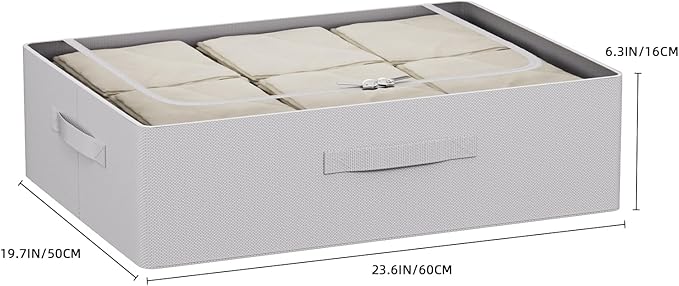 CYhom Under Bed Storage Bins Frame Storage Box Oxford Fabric Sturdy Underbed Container Foldable Stackable Large Capacity Clothes Organizer (Grey, 23.6" x 19.7" x 6.3")