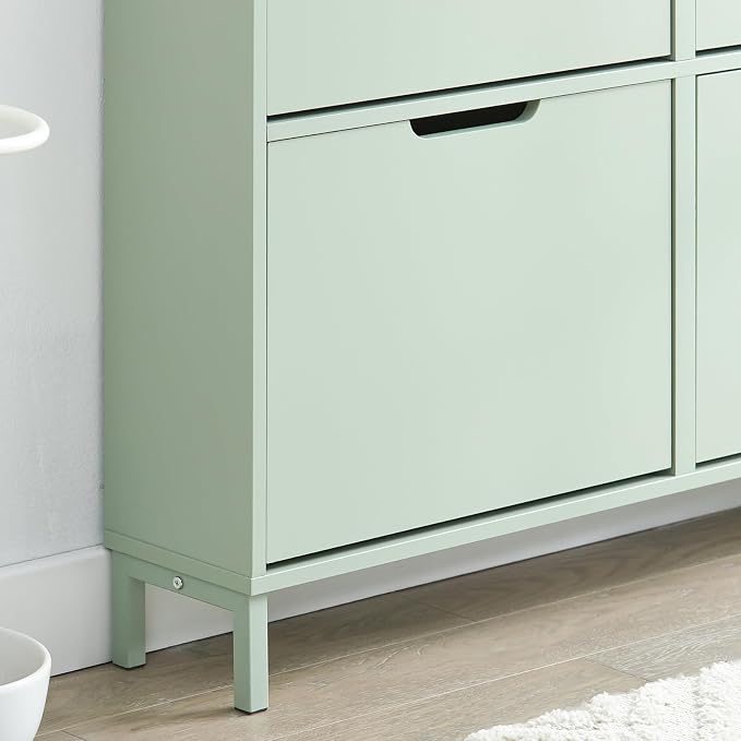 Haotian Green Shoe Cabinet with 4 Flip-Drawers | Narrow Freestanding Shoe Rack, Slim Shoe Organiazer for Entryway Hallway Mudroom, FSR100-GR