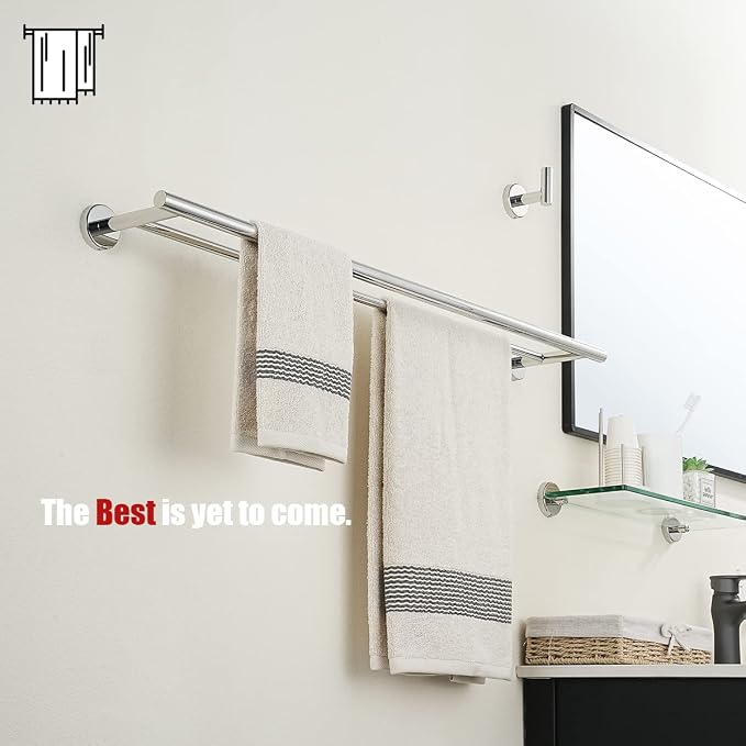 JQK Double Bath Towel Bar, 33 Inch 304 Stainless Steel Thicken 0.8mm Towel Rack for Bathroom, Towel Holder Polished Chrome Wall Mount, Useable Length 30 Inch, TB100L30-CH