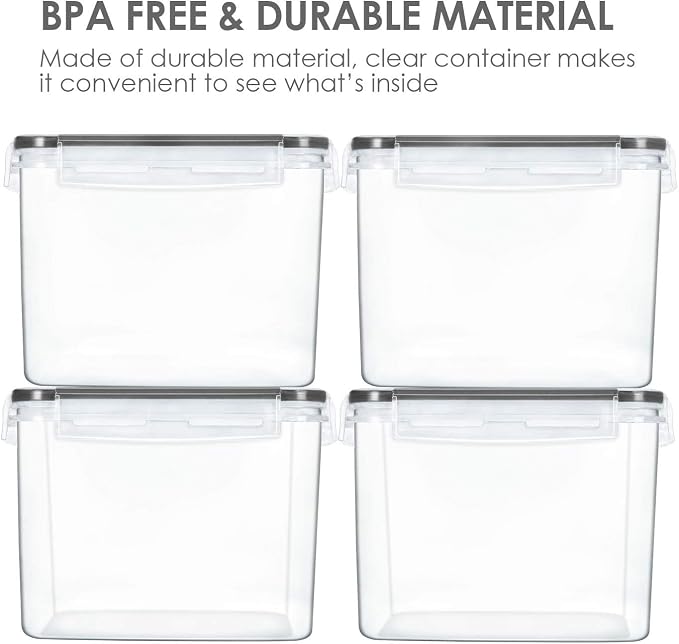 Vtopmart 3.6L Food Storage Containers, 4 PCS, Black | Airtight Seal, BPA Free, Food Grade Material, Dishwasher Safe (Not Lids), 4 Measuring Cups, 24 Labels