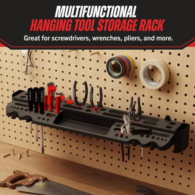 Stalwart Wall Mount Hand Tool Organizer with 61 Holes and 4 Hooks