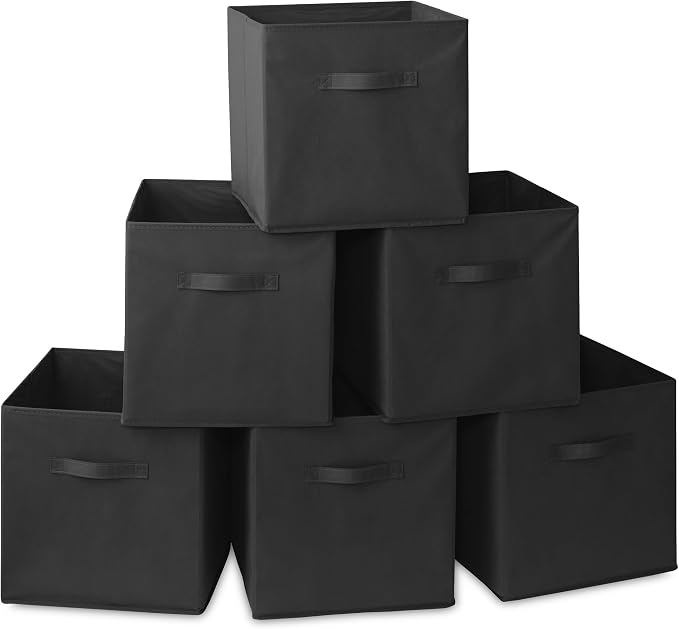 Casafield Set of 6 Collapsible Fabric Cube Storage Bins, Black - 13" Foldable Cloth Baskets for Shelves, Cubby Organizers & More