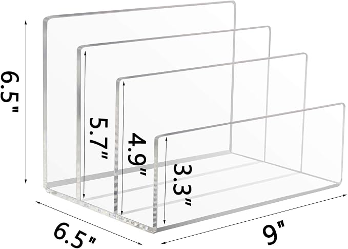 Tasybox Acrylic File Holder, File Sorter Desk File Organizer Desktop Rack | Clear Desktop File Organizer with 3 Sections, Desk Organizer Office Decor for Magazines, Files, Letters, Books, Mails