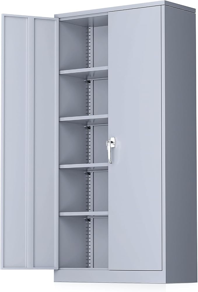 Greenvelly Metal Storage Cabinet with Locking Doors, 72" Dark Grey Lockable Storage with Adjustable Shelves, Steel Tool Cabinet for Home Office, Garage (36" x 18")