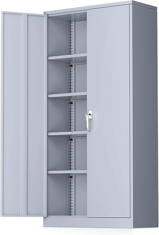 Greenvelly Metal Storage Cabinet with Locking Doors, 72" Dark Grey Lockable Storage with Adjustable Shelves, Steel Tool Cabinet for Home Office, Garage (36" x 18")