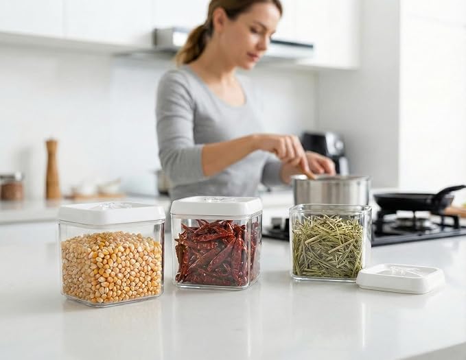 Felli Flip Tite Food Storage Container 4" Small Size Airtight Lid Lock Top, Stackable Kitchen Canister for Space Saving, Pantry Fridge Cupboard Organizer, Spice Seasoning Pet Treats Snack (0.5 qt)